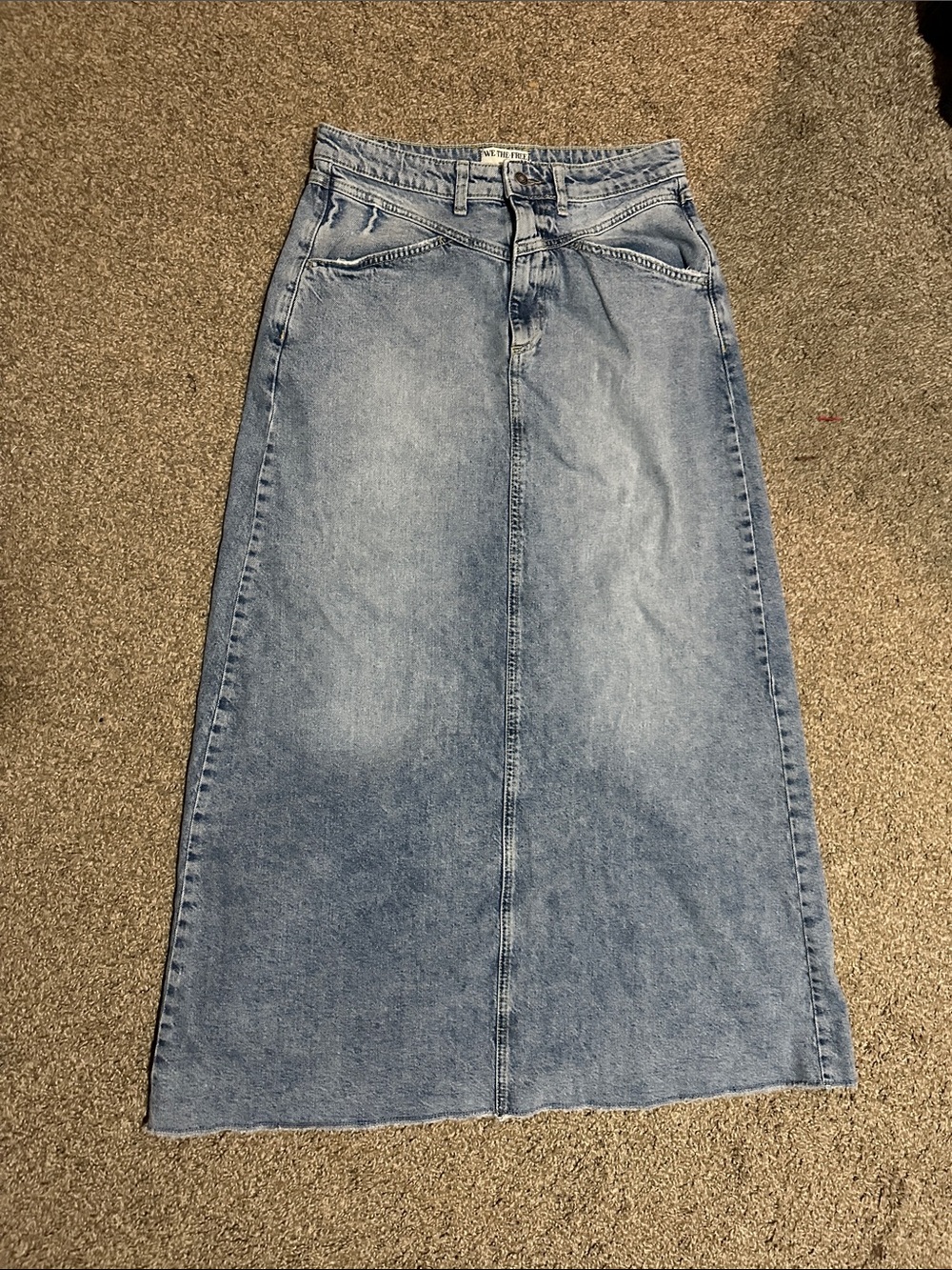 We The Free Light Blue Denim Maxi Skirt